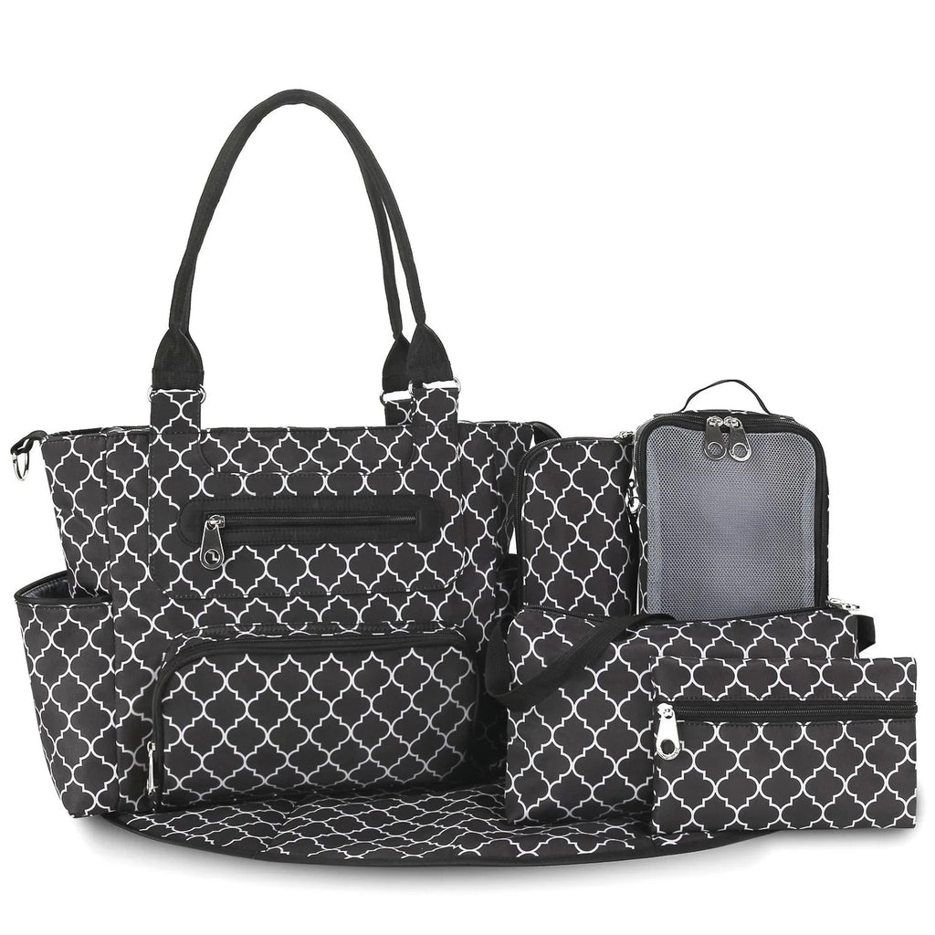 Lumiwee Wren Large Diaper Bag Tote, 7-Piece Set, Geometry option