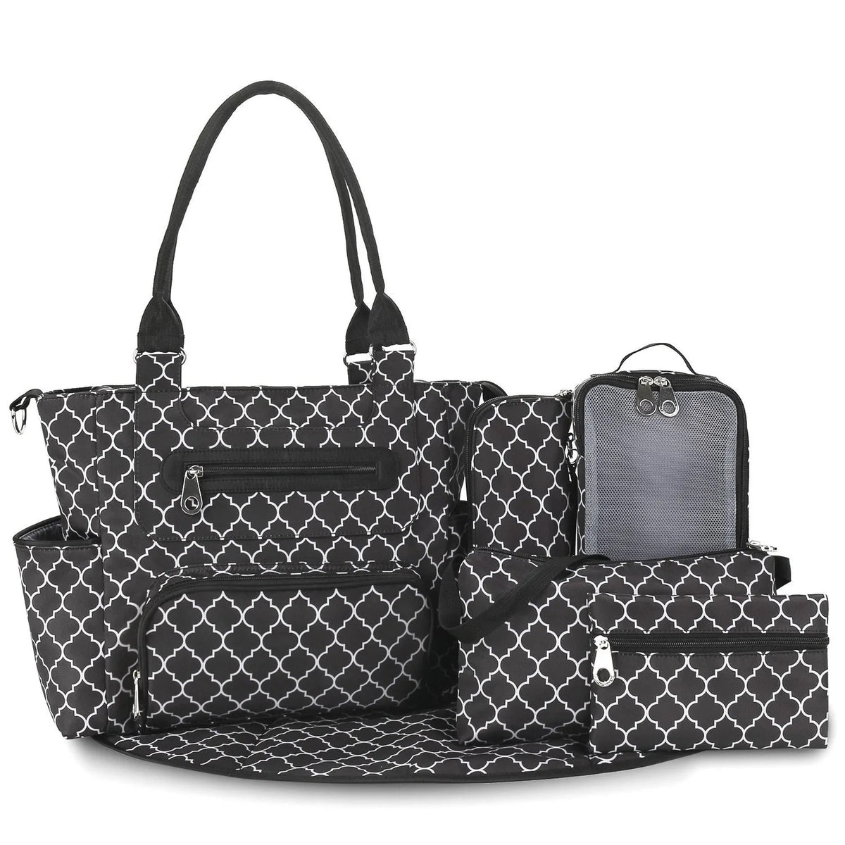 Lumiwee Wren Large Diaper Bag Tote, 7-Piece Set, Geometry option