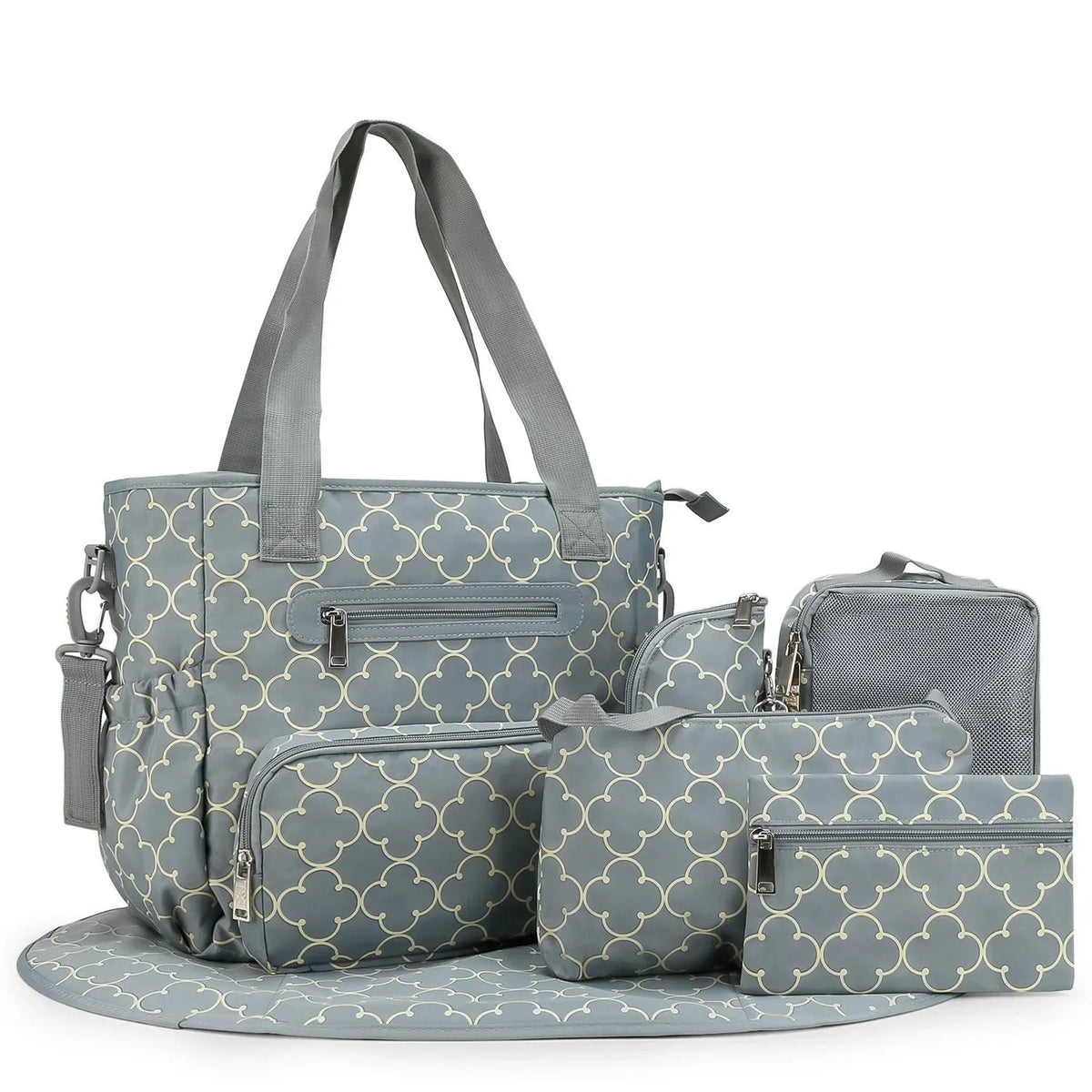 Lumiwee Wren Large Diaper Bag Tote, 7-Piece Set, Light Blue option