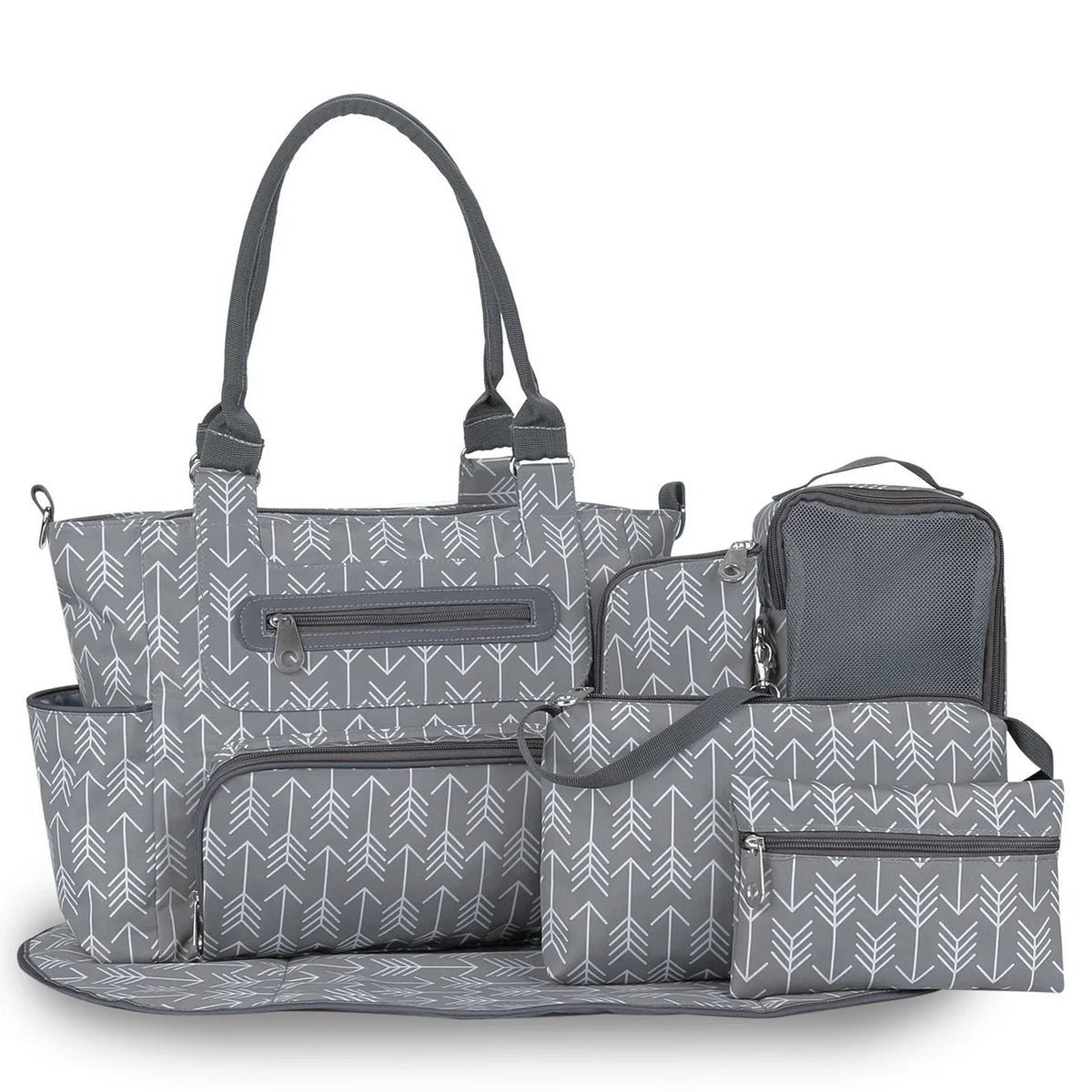Lumiwee Wren Large Diaper Bag Tote, 7-Piece Set, Dark Gray option