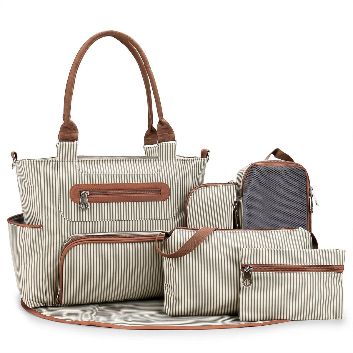 Lumiwee Wren Large Diaper Bag Tote, 7-Piece Set, Khaki option