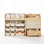 Lumiwee Maple 9-bin toy storage and book display on a white background